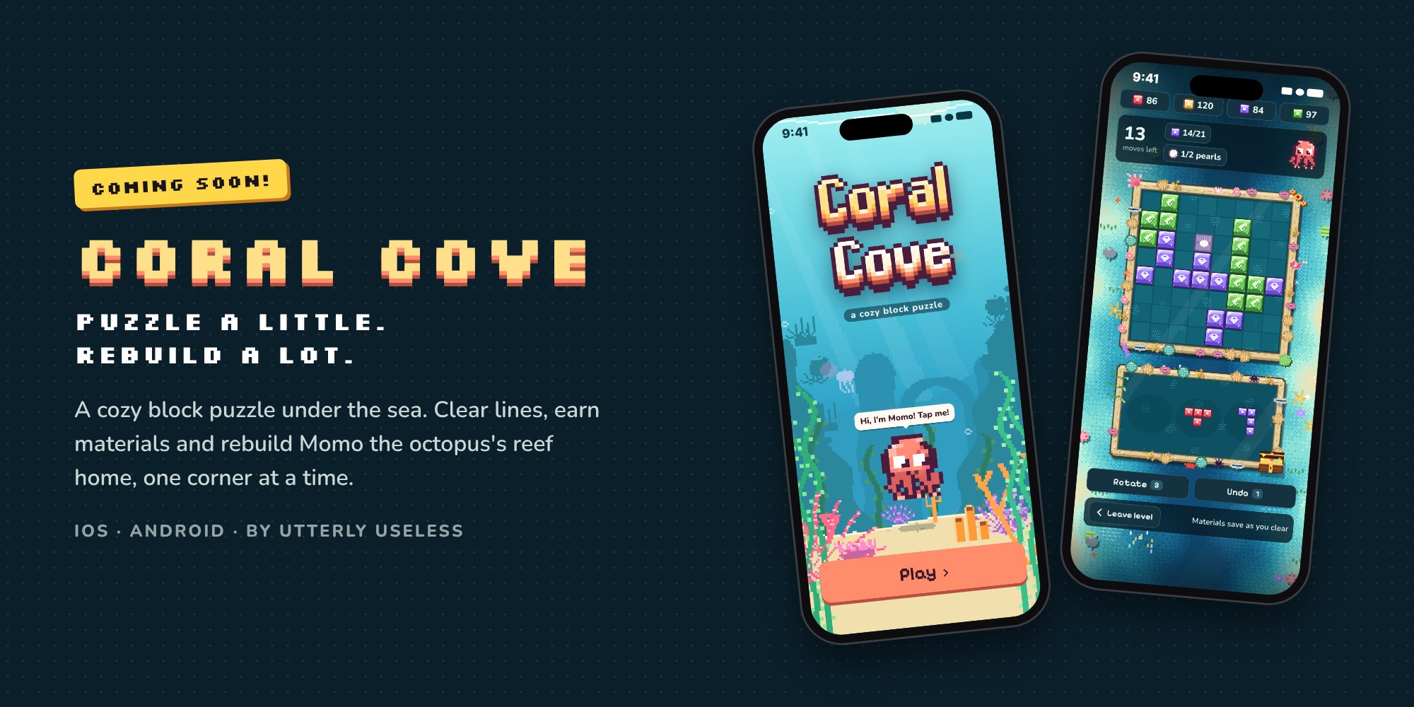 Coral Cove banner with game screens