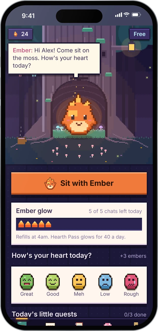 Hearthling running on a phone