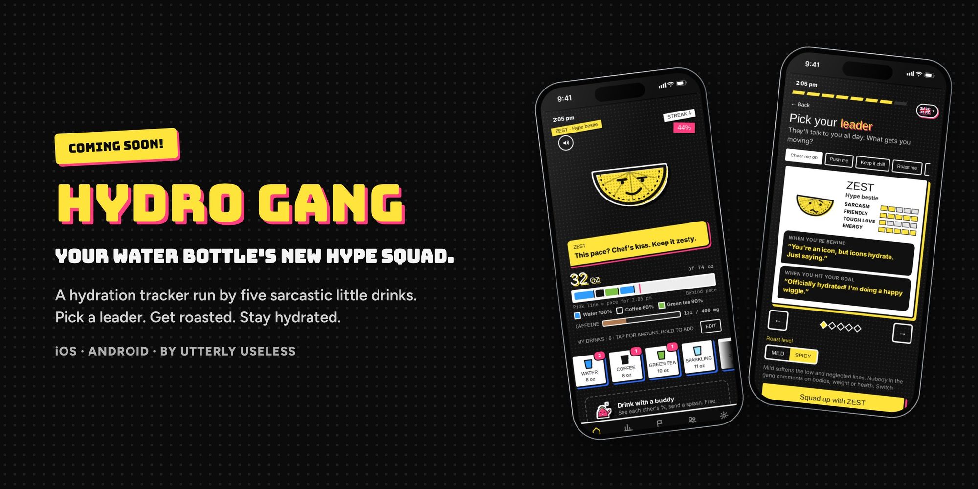 Hydro Gang banner with app screens