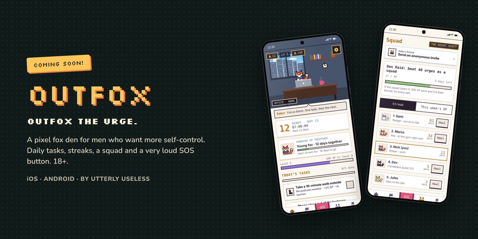 Outfox banner with app screens