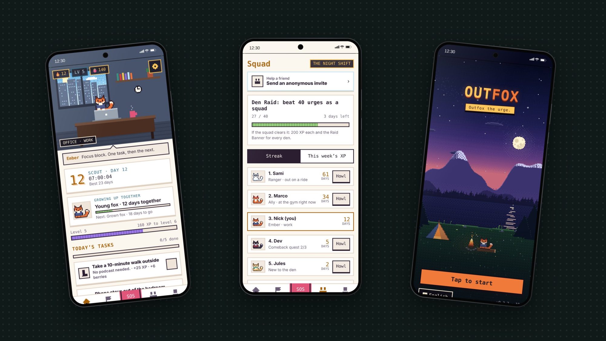 Three Outfox app screens