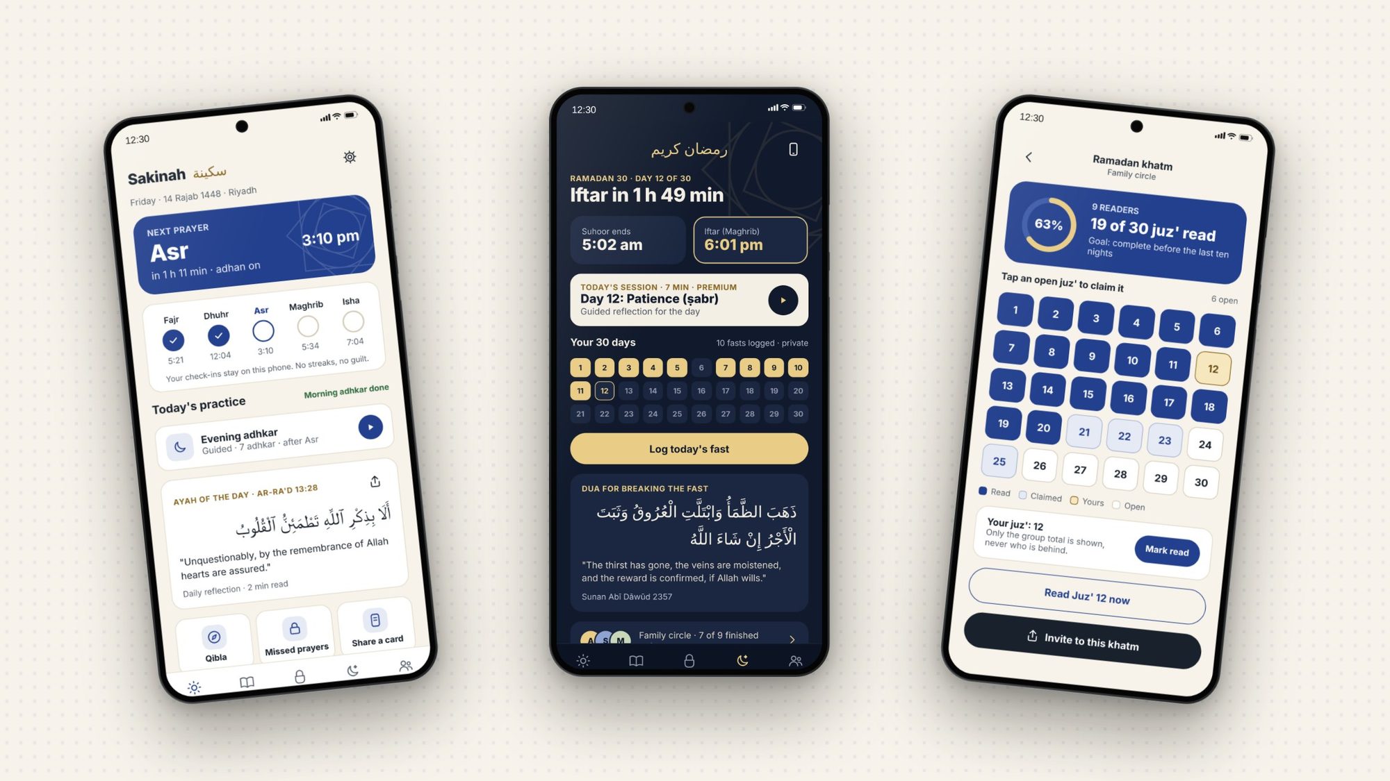 Three Sakinah app screens